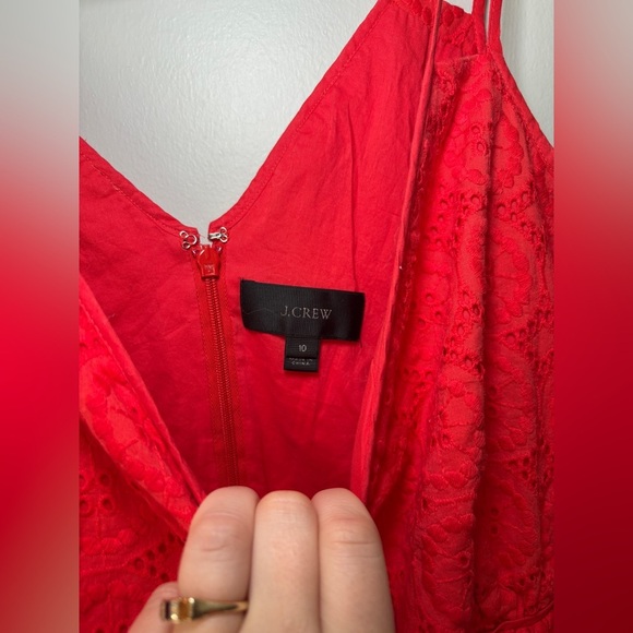 J Crew Coral Red Eyelet Double Strap 100% Cotton Midi Dress Size 10‎ - Picture 5 of 8